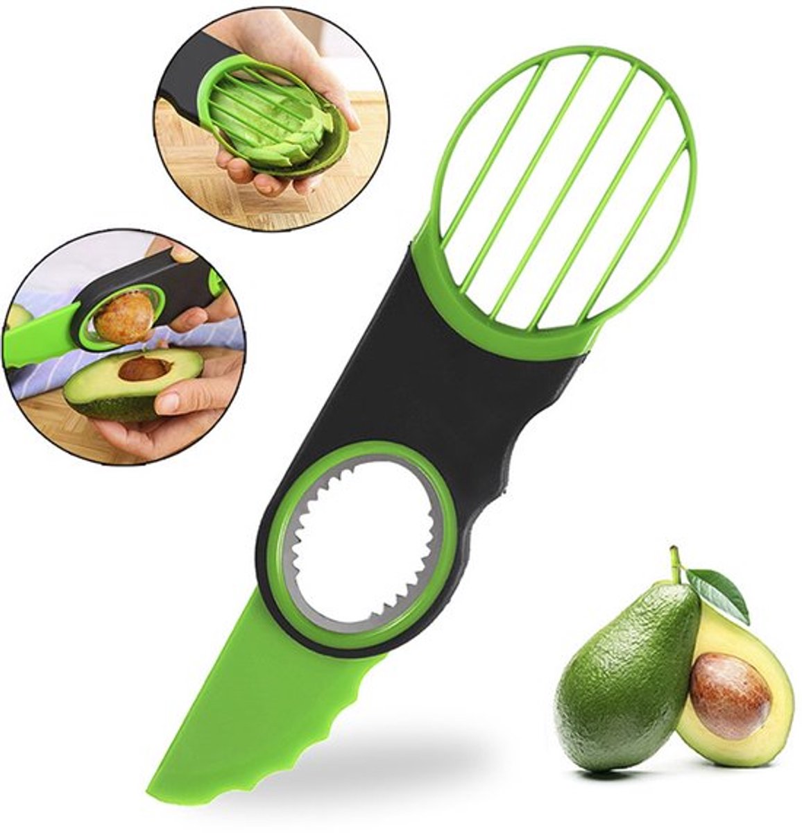 3-in-1 Avocado Snipper - Magnetron & Afwasmachinebestendig - Multifunctioneel Fruit Mes - Voor Avocado, Kiwi & Mango - Snijder, Ontpitter & Schiller (Set van 1)