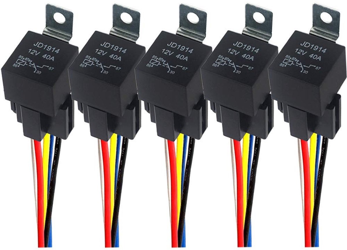 Dailygoods - Cosensi - Dailygoody - 5 Pin Car Relay - Automatische relais - 12V 40A - Zwart - Voor auto truck boot - Pre-wired en socket