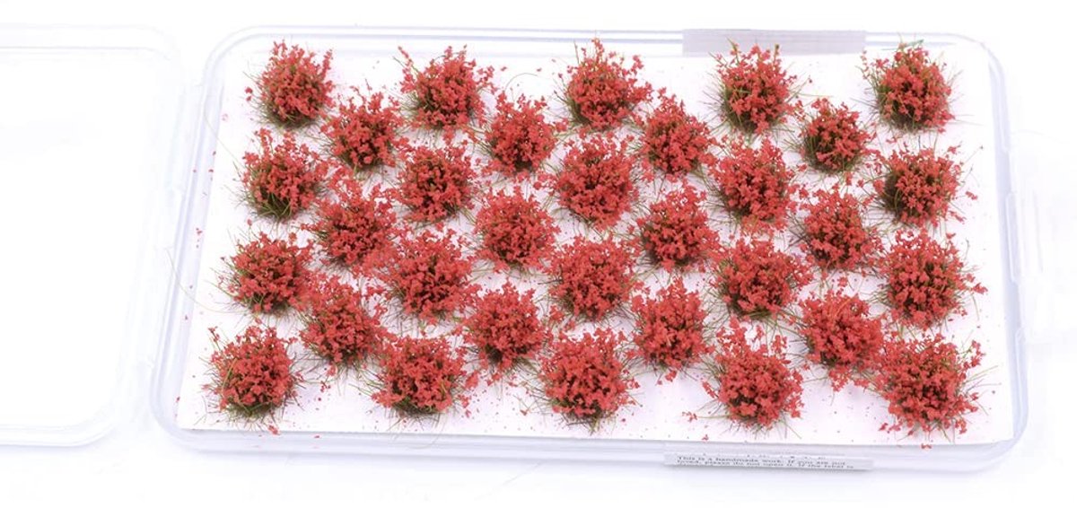 Dailygoods - Dailygoody - Statisch grasboeien - Zelfklevend kunstgras - Voor wargaming en modelbouw - Rood - Terrainmodel - 32 stuks - Geschikt voor zandgrond