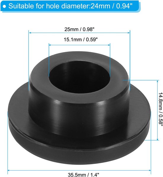 PATIKIL 25 mm diameter rubberen gatpluggen, 6 stuks siliconen rubber ronde gatstoppers voor 24 mm gat, zwart — afbeelding 4