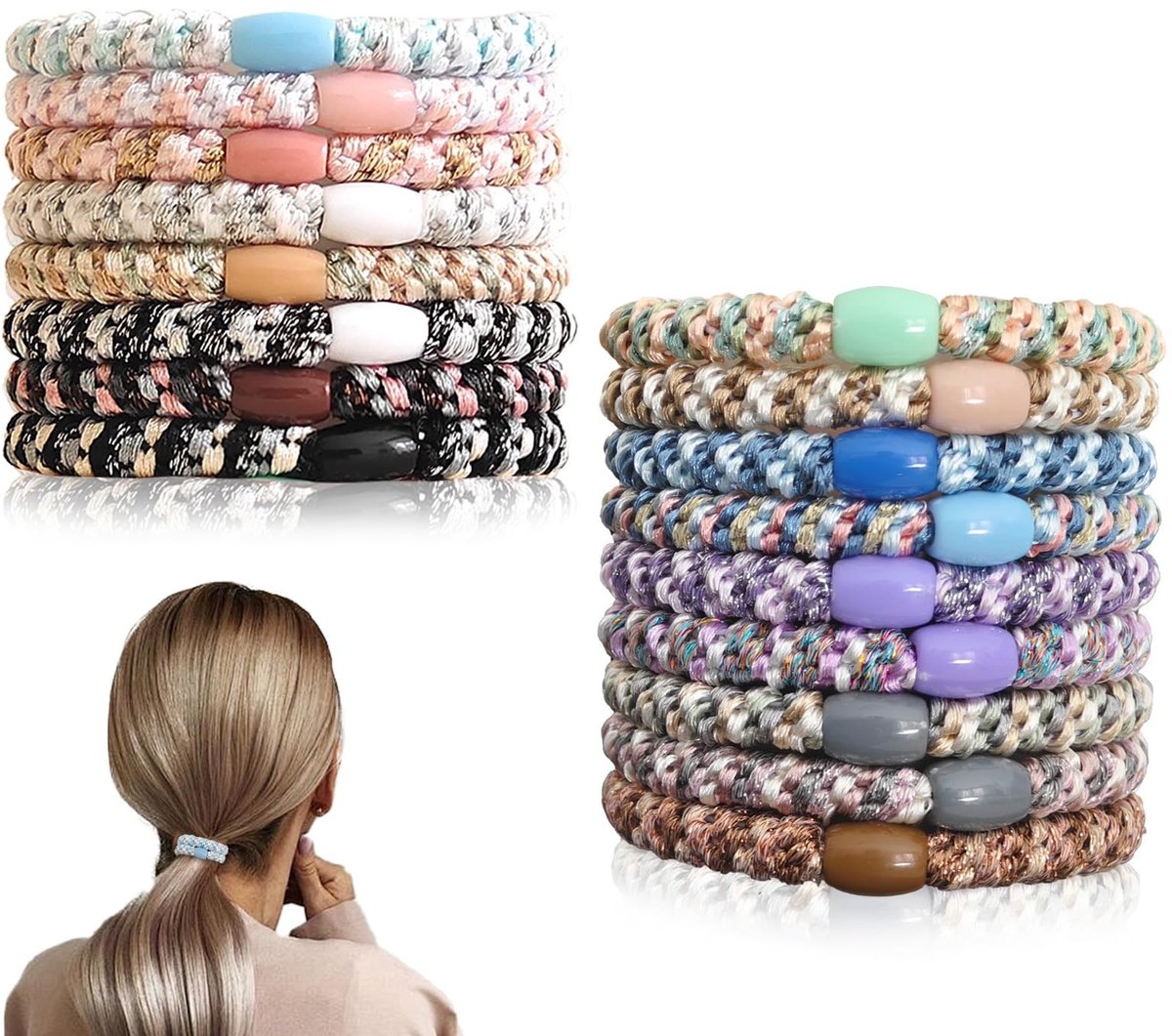 Cosensi - Haarbanden zonder Metaal - Elastische Haarelastieken - Beschermt Haar - 17 Stuks - Gemengde Kleuren - Voor Vrouwen en Meisjes - Comfortab...