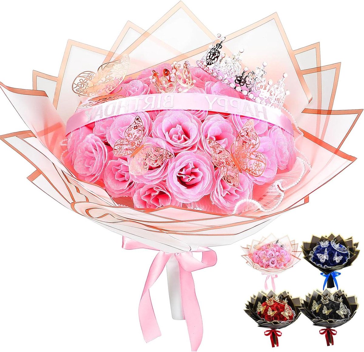 Glitter Rozen Boeket - Kunstbloemen Cadeau - Romantisch Gebaar - Met Inpakmateriaal - 24 Stuks - Roze