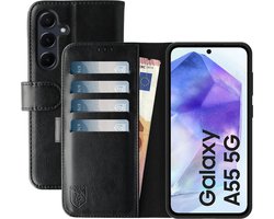 Rosso Element Geschikt voor Samsung Galaxy A55 | Portemonnee Hoesje | Wallet Book Case | 3 Pasjes | Magneetsluiting | Stand Functie | Zwart