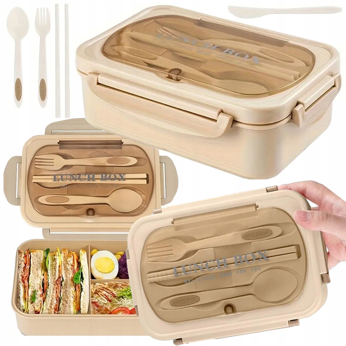 Pingyang Rongrong Serie - Lunchbox - Bruin - Multifuntioneel - Inclusief Bestek