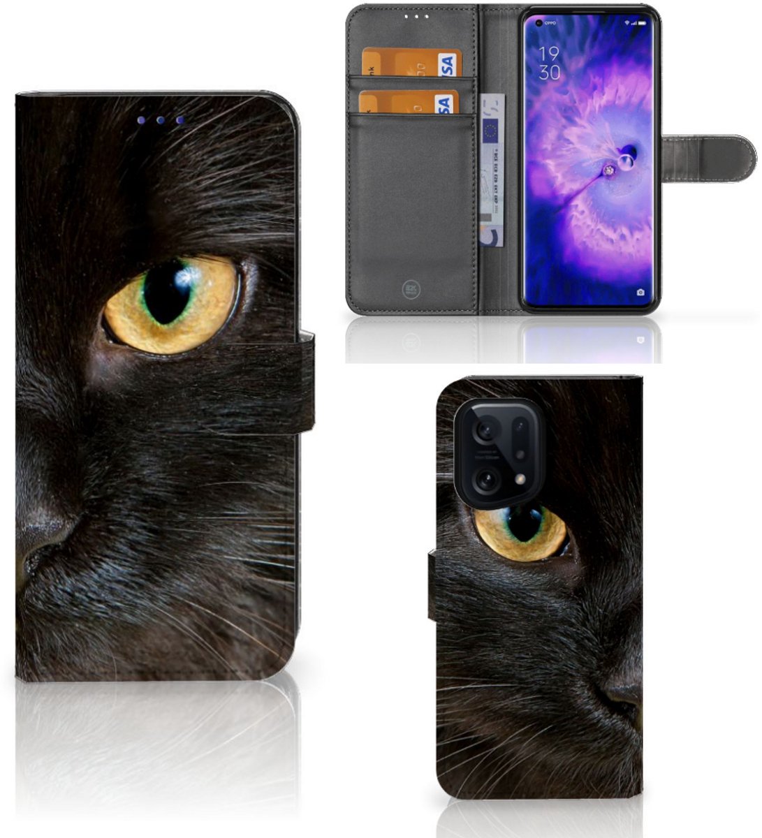 OPPO Find X5 Telefoonhoesje met Pasjes Zwarte Kat