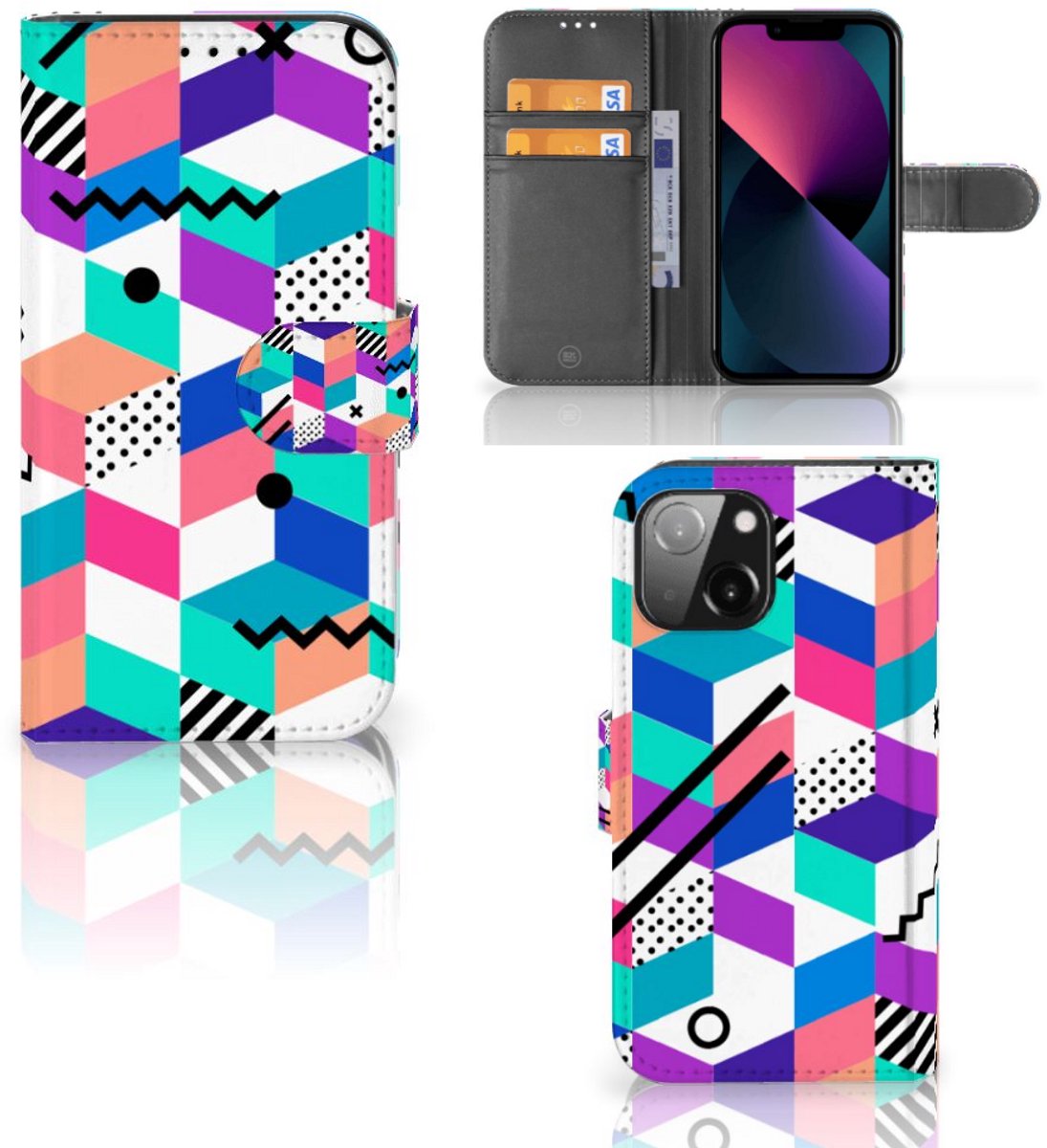 iPhone 13 Mini Book Case Blokken Kleurrijk