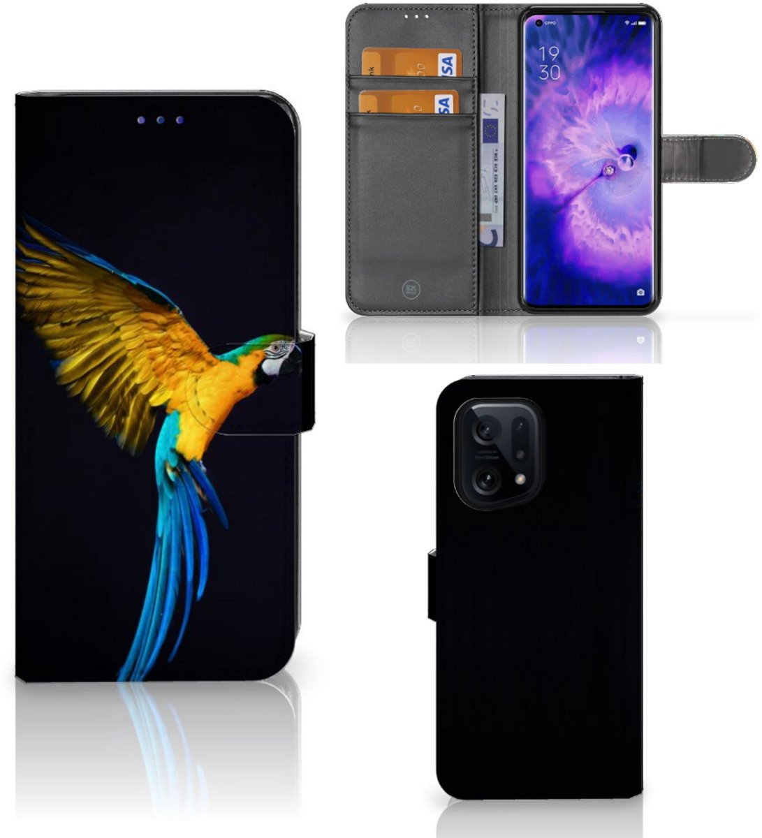 Book Case voor OPPO Find X5 Telefoonhoesje met Pasjes Papegaai