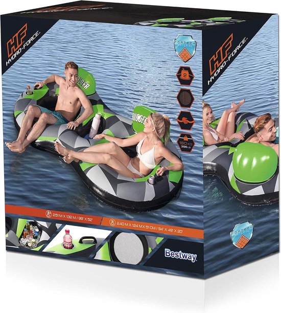 Bestway 43279 Hydro-Force 2-persoons zwemring met rugleuning "Rugged Rider II" 251 x 132 cm, kleur: 240 x 124 x 51 cm van Bestway — afbeelding 2