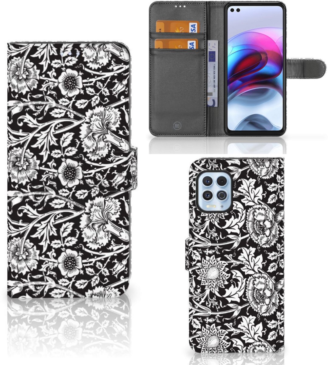 Motorola Moto G100 Hoesje Black Flowers
