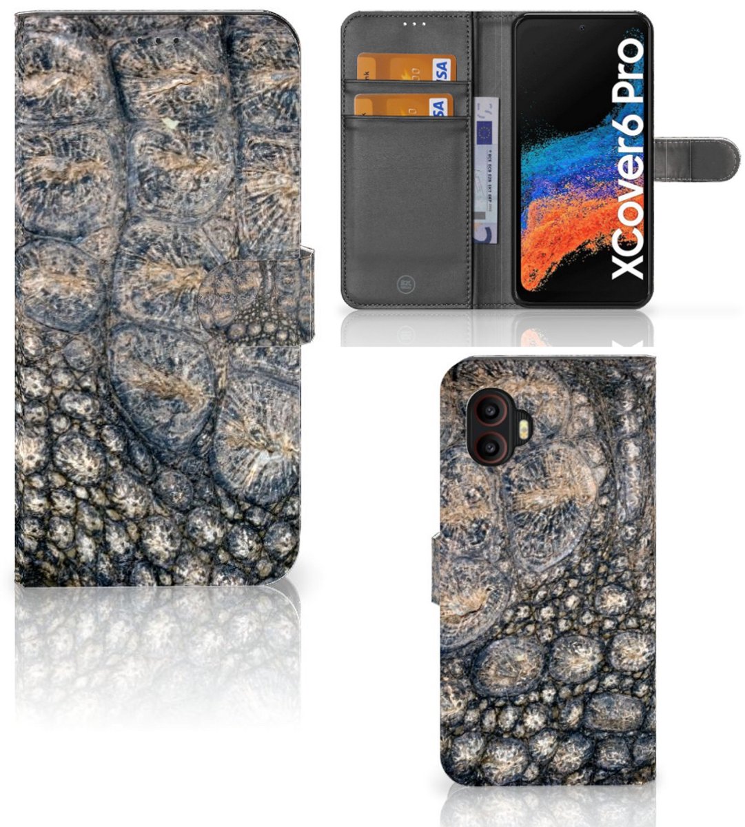 Samsung Galaxy Xcover 6 Pro Telefoonhoesje met Pasjes Krokodillenprint