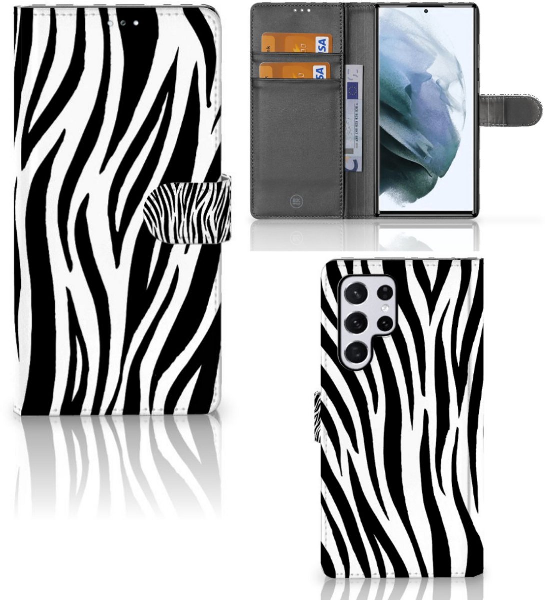 Samsung Galaxy S22 Ultra Telefoonhoesje met Pasjes Zebra