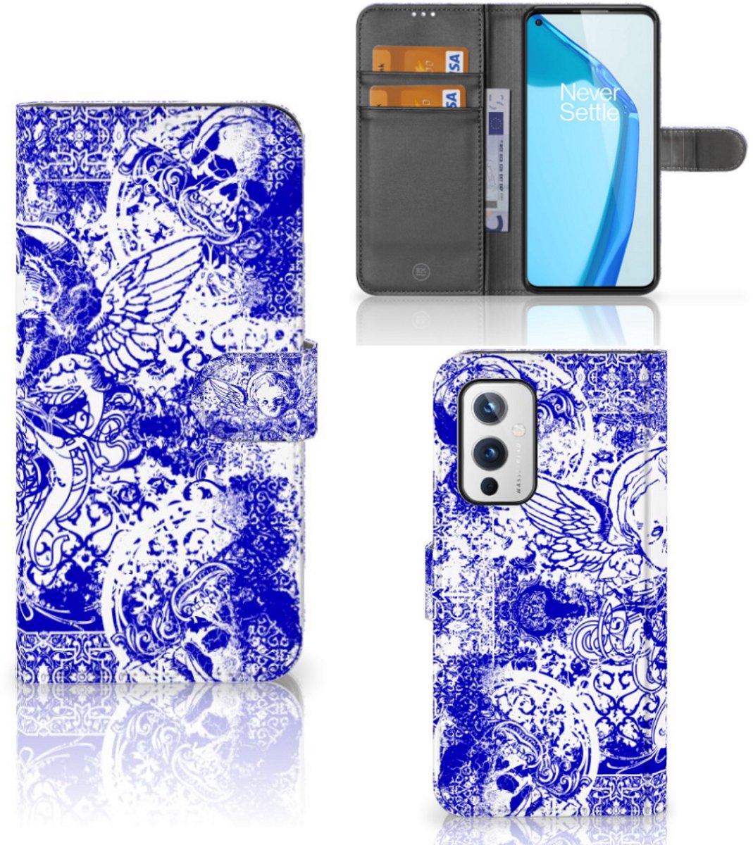 Telefoonhoesje met Naam OnePlus 9 Angel Skull Blauw