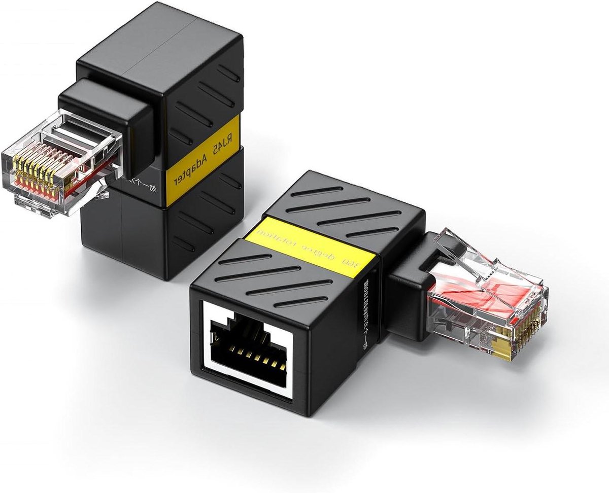 Netwerk Adapter - Ethernet Verlenger - Kleine Ruimtes - 360 Graden Draaibaar - 90 Graden Hoek - Zwart