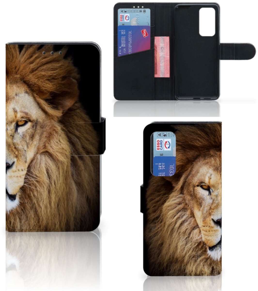 Huawei P40 Telefoonhoesje met Pasjes Leeuw