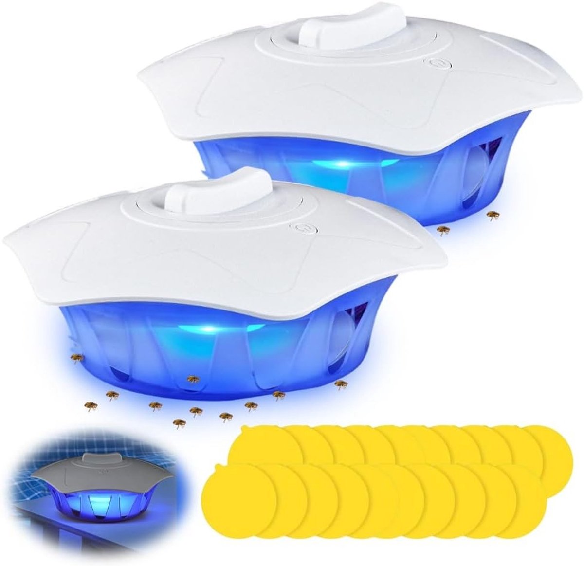 Effectieve Vlooien- en Bedwantsvallen met 4 Lichtstanden en 20 Plakstickers voor Woonkamer, Slaapkamer en Kinderkamer