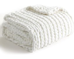 YnM Chunky Blanket Medium Weight Hand Knitted with Chenielle Yarn, Skin-Friendly, Ventilated and Breathable, Machine Washable Home Decor for Couch, Sofa and Bed (White, 41 x 50 inches)