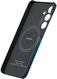 Zwart telefoonhoesje met blauw geruit patroon aan de zijkant, MagEZ Case 4, Moonrise, PITAKA logo.