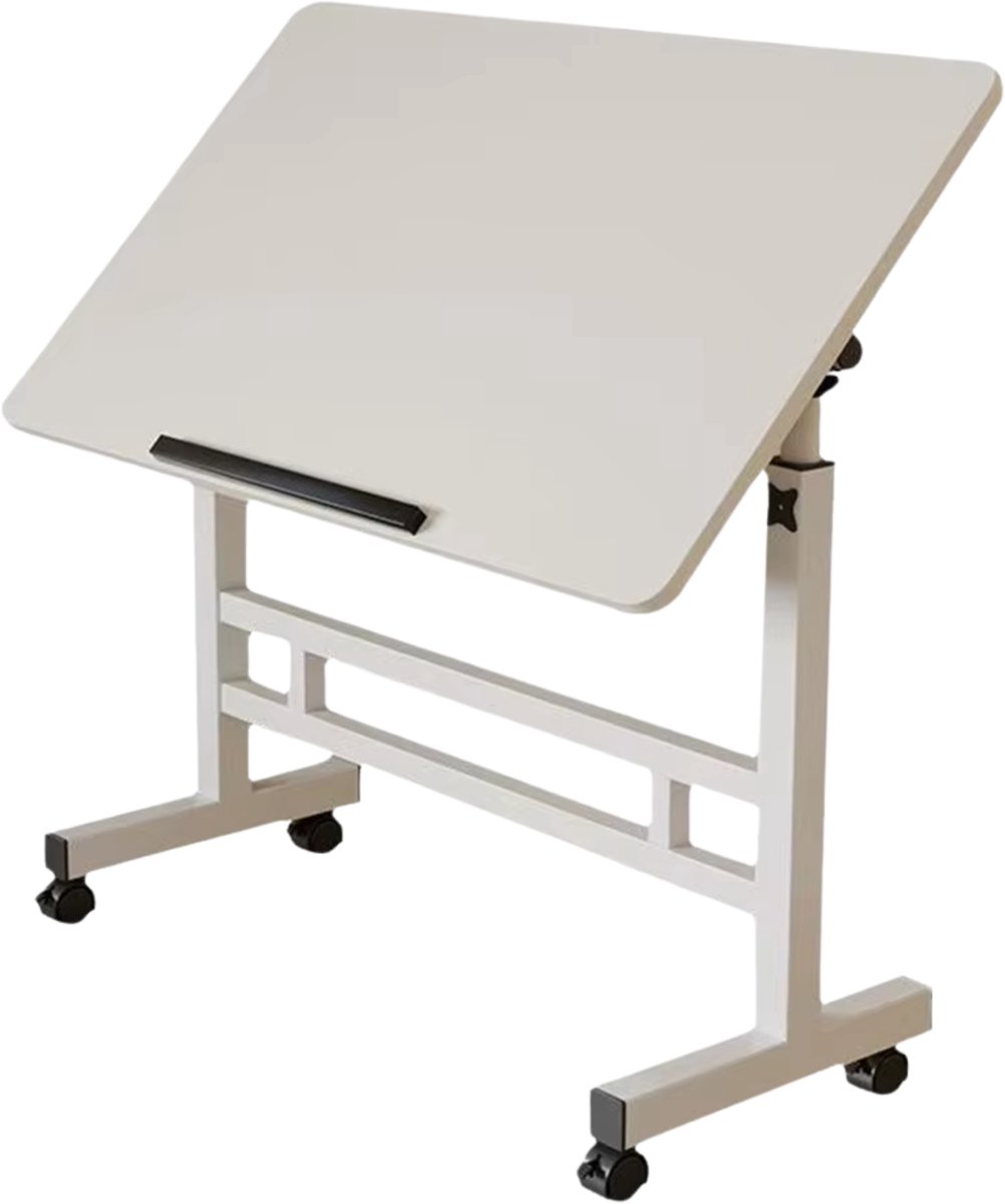 Mobiel Sta-bureau Zit-sta bureau Verrijdbaar - Voor Thuiskantoor & Laptop - Verstelbare Hoogte - Witte Sta-tafel met Wielen - zit sta bureau verstelbaar bureau - Wit 80x40cm