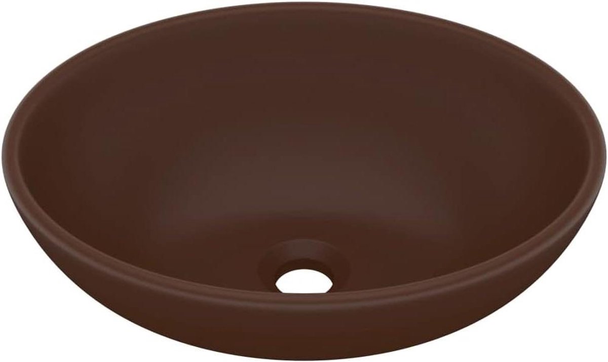 Ovale Wastafel - Wastafelkom Wasbak - Badkamer Toilet - Mat Keramiek - 400 x 330 mm - Donkerbruin