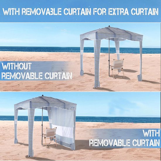Strandtent - Strandcabana Zonnescherm - Bescherming tegen de zon - Afneembare zonnewand - 6ft x 6ft - Blauw gestreept — afbeelding 5
