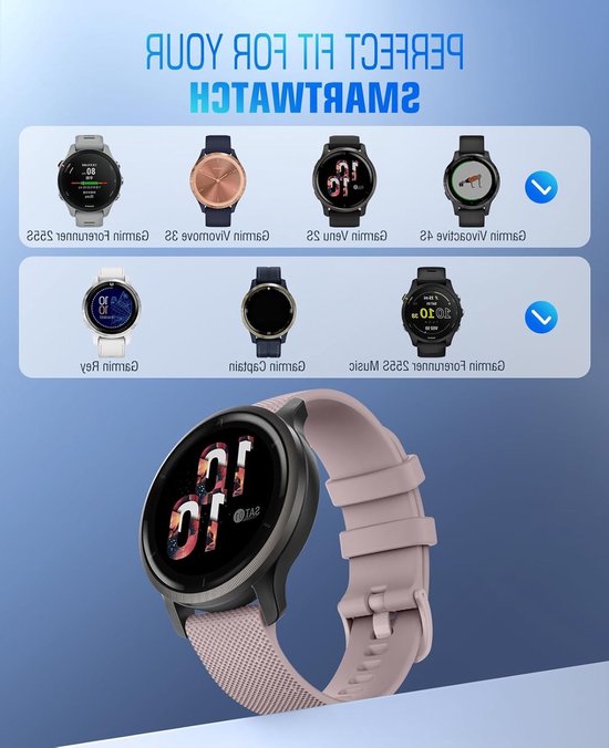 Zachte Silicoon Vervangband voor Garmin Vivoactive 4S, Forerunner 255S en Venu 3S - 18mm Sportieve Horlogeband in Roze voor Comfort en Stijl — afbeelding 5