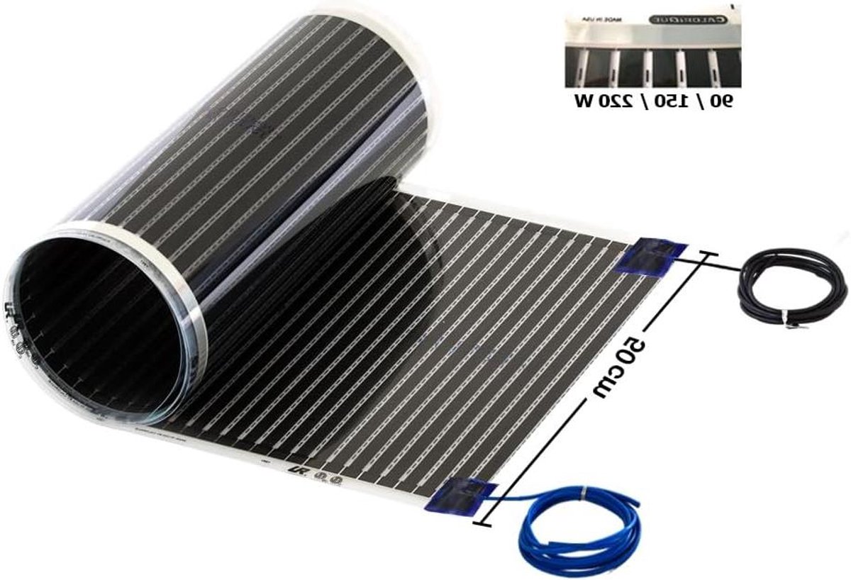 Infrarood Verwarming Folie - Vloerverwarming Elektrisch - Energiezuinig Verwarmen - Gelijkmatige Warmteverdeling - 50 cm breed - Zwart