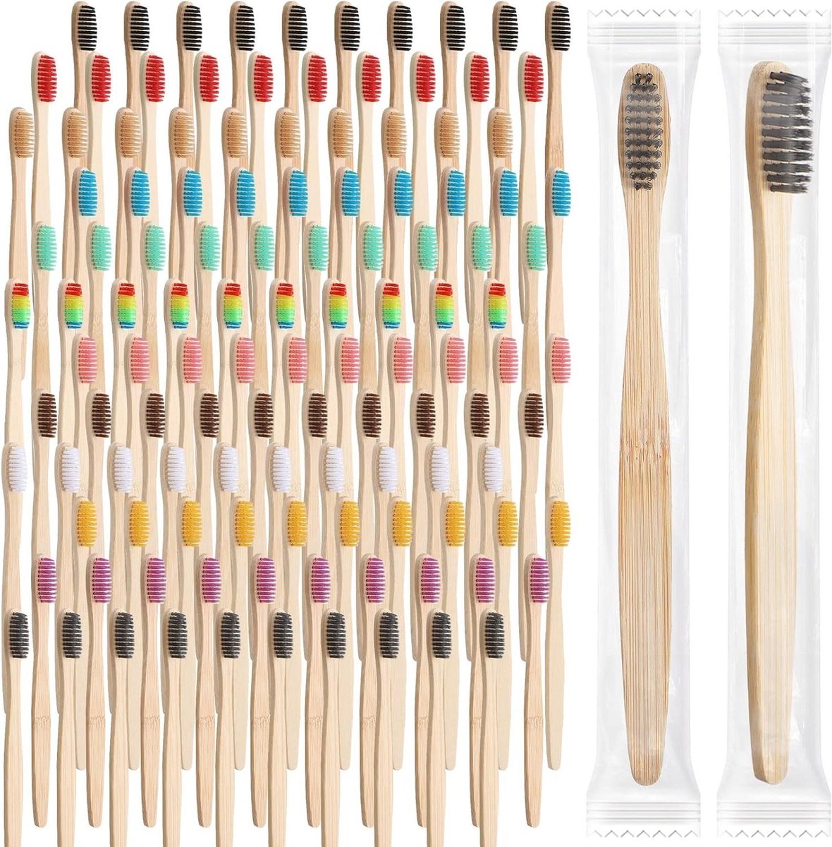 Bamboe Tandenborstels - Houten Tandenborstels - Dagelijkse Mondhygiëne - Individueel Verpakt - 240 Stuks - 12 Kleuren