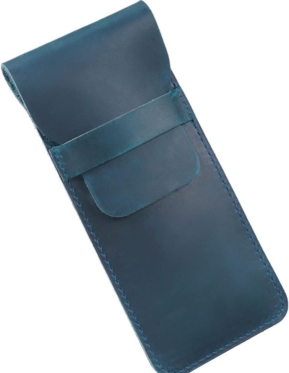 Handgemaakt Leren Pennenhouder met Crazy Horse Afwerking - Blauw, Ideaal voor School en Kantoor