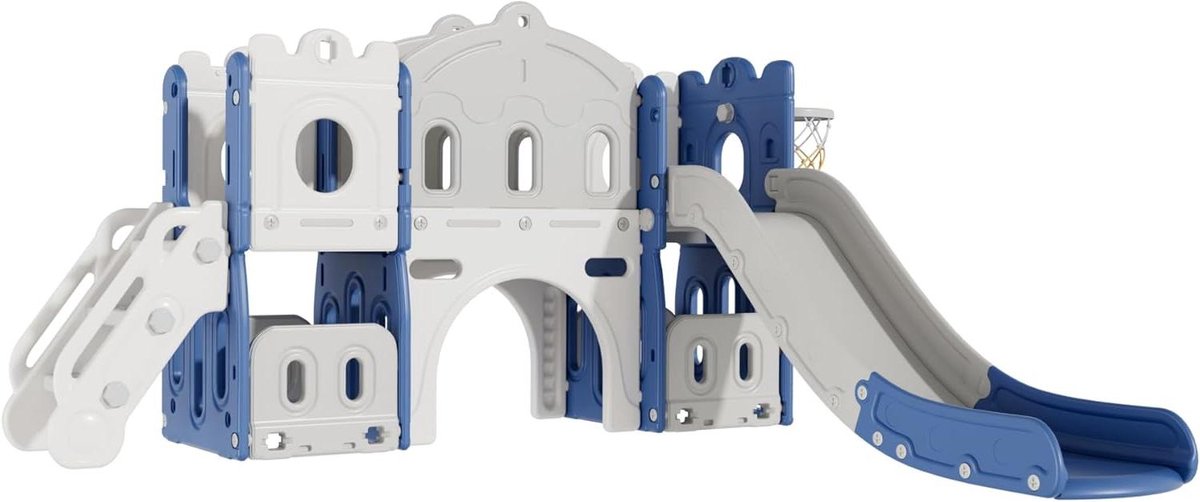 Kinderspeelhuis Glijbaan - Peuter Speeltoestel - Binnen en Buiten Spelen - Multifunctioneel 6-in-1 - Grote Lange Glijbaan - Blauw Wit
