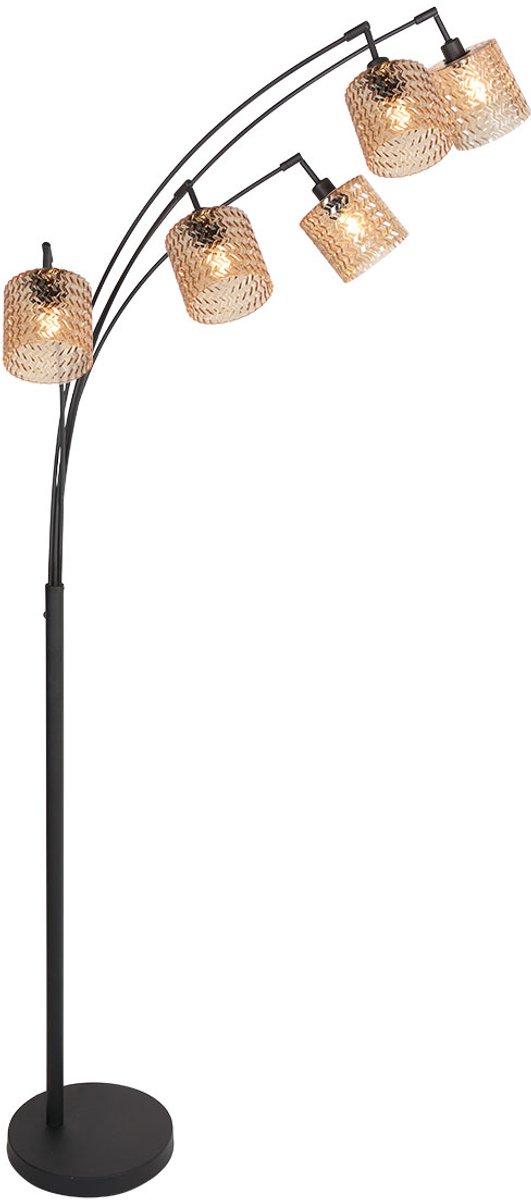 Mexlite - vloerlamp - Ocre - amberkleurig zwart - glas metaal - booglamp - E14 - 4229ZW