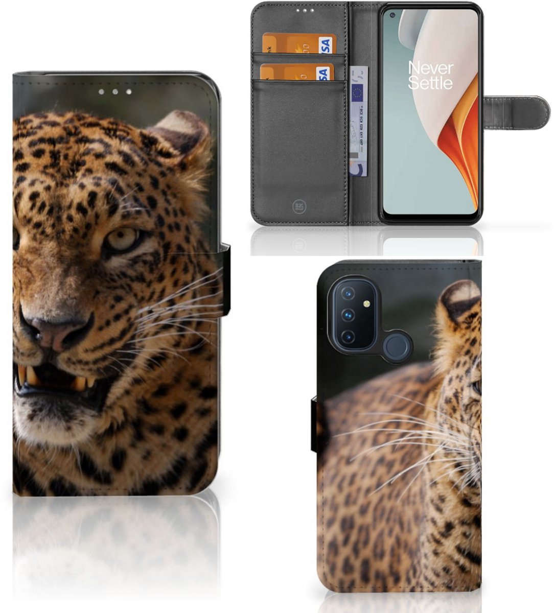 OnePlus Nord N100 Telefoonhoesje met Pasjes Luipaard