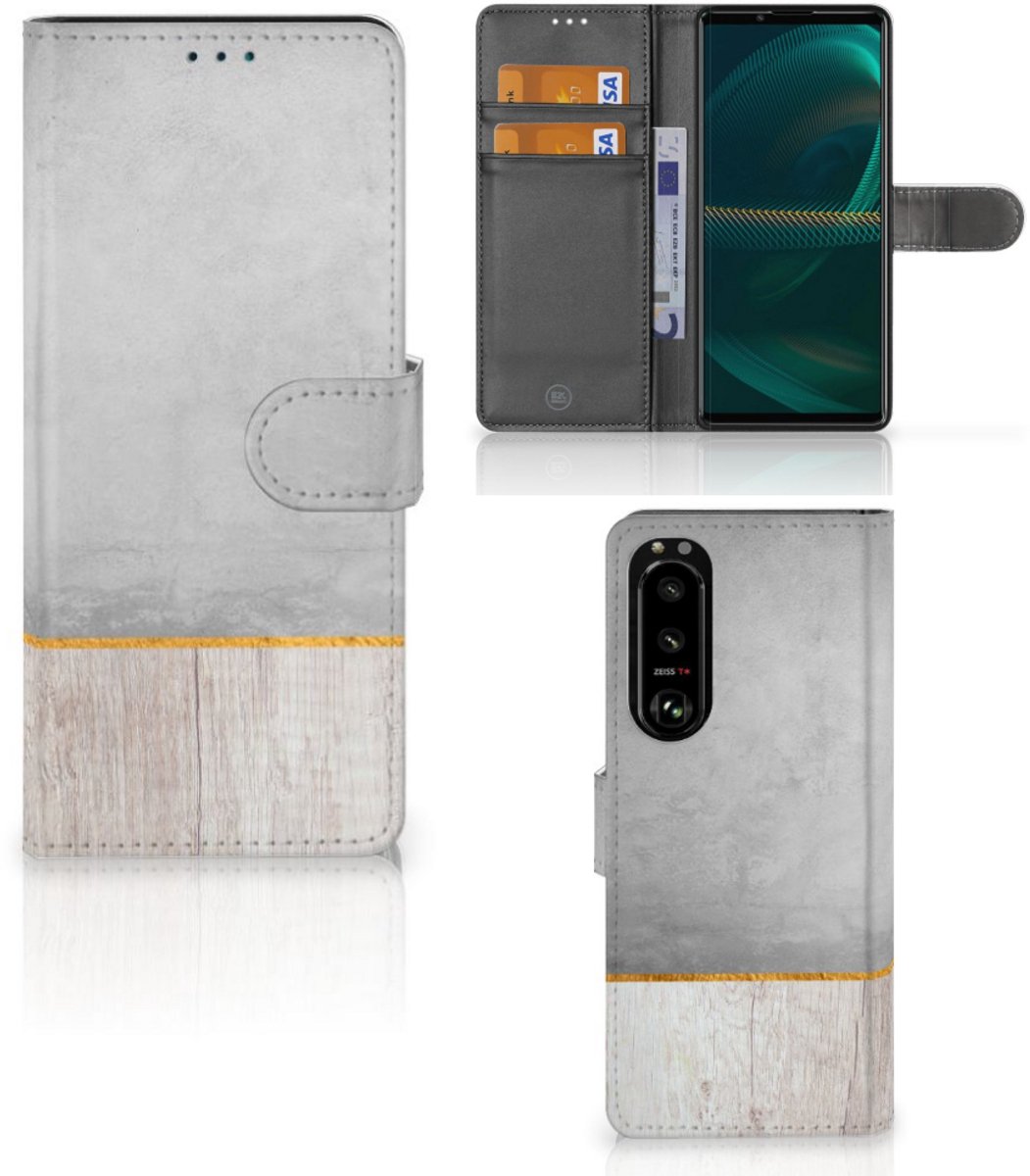 Boekhoesje voor Sony Xperia 5III Book Style Case Wood Concrete