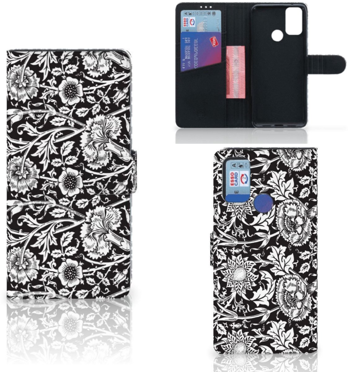 Boekhoesje voor Alcatel 1S (2021) Hoesje Black Flowers