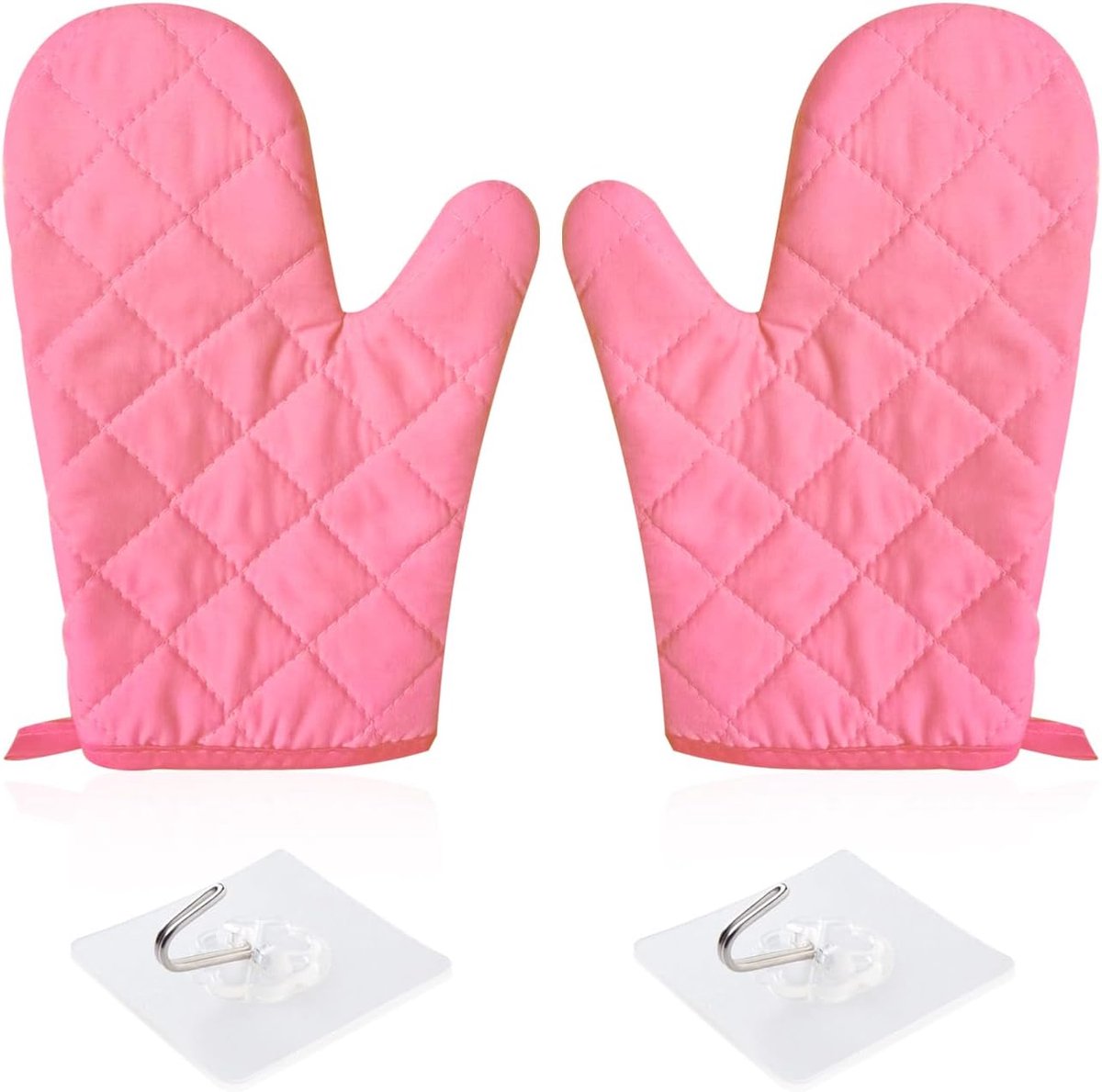 Ovenwanten Set - Hittebestendige Keukenhandschoenen - Bakken Grillen Koken - Verdikte Antislip Grip - 28x14 cm - Roze