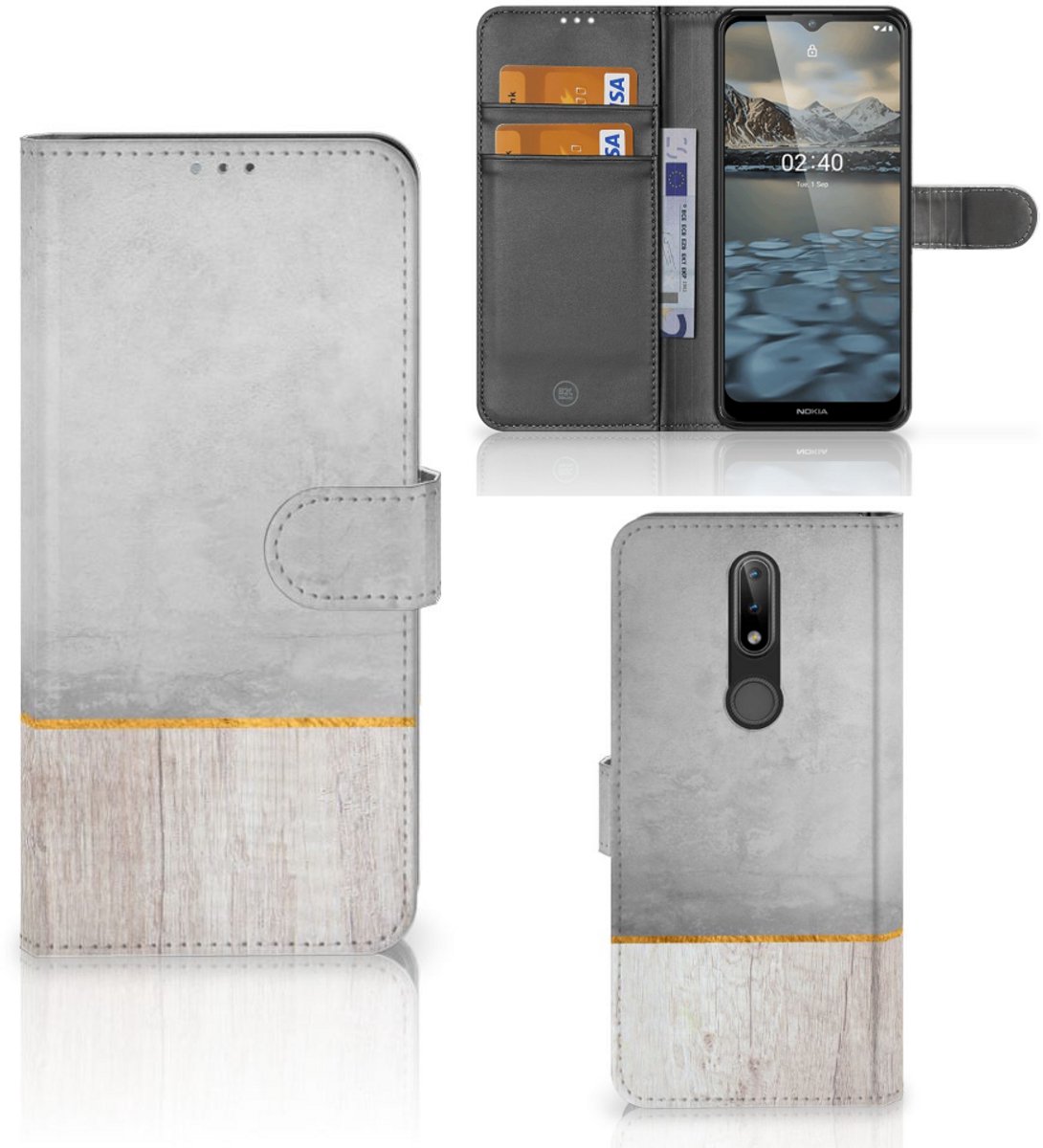 Nokia 2.4 Book Style Case Wood Concrete