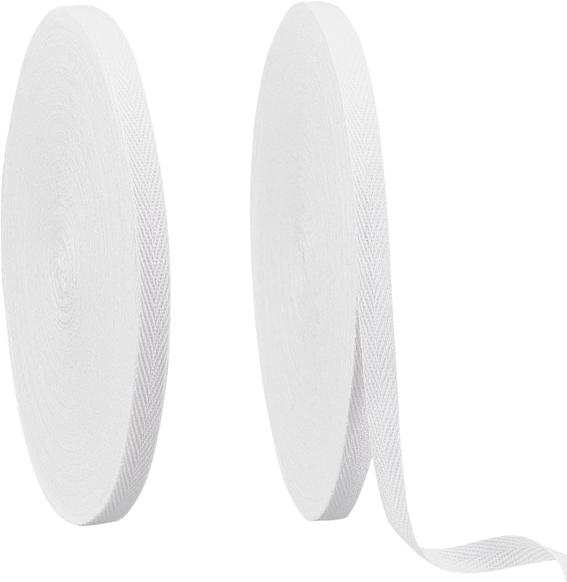 2 Rollen Herringbone Katoenen Webbing, 10mm Brede Witte Katoenen Twill Ribbons, Perfect voor Cadeauverpakking en DIY Creaties, 45m/Rol