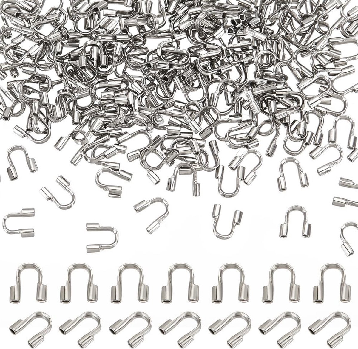200 Stuks U-vormige Draad Beschermers van RVS 304 voor Kettingen, Armbanden en Sieraden Creatie, 0.7mm Gat Draad Bescherming