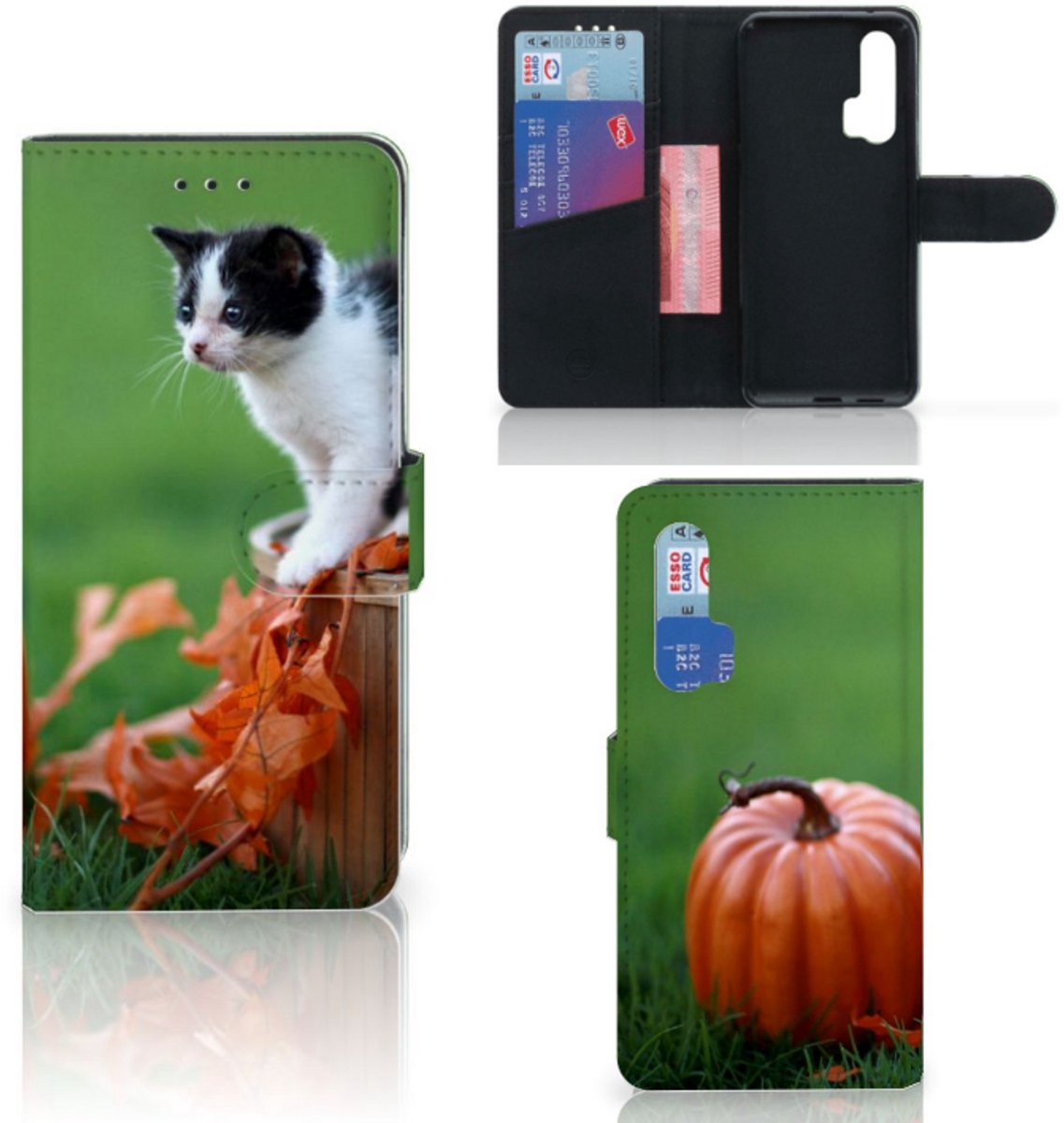 Book Case voor Honor 20 Pro Telefoonhoesje met Pasjes Kitten