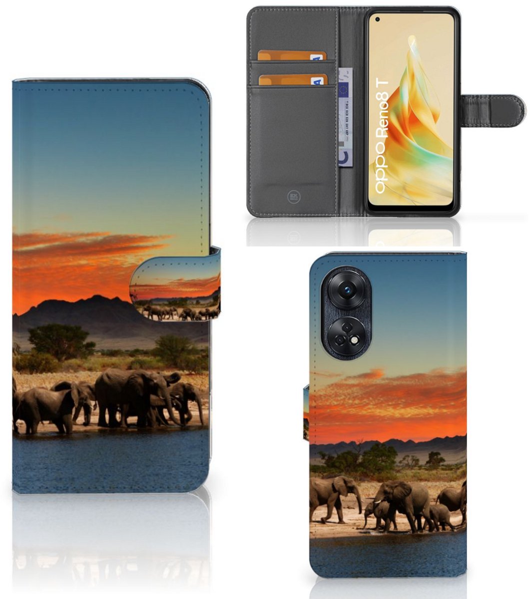 OPPO Reno8 T 4G Telefoonhoesje met Pasjes Olifanten