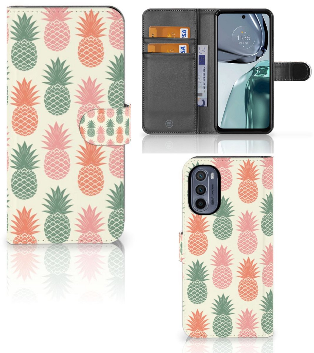 Motorola Moto G62 5G Book Cover Ananas