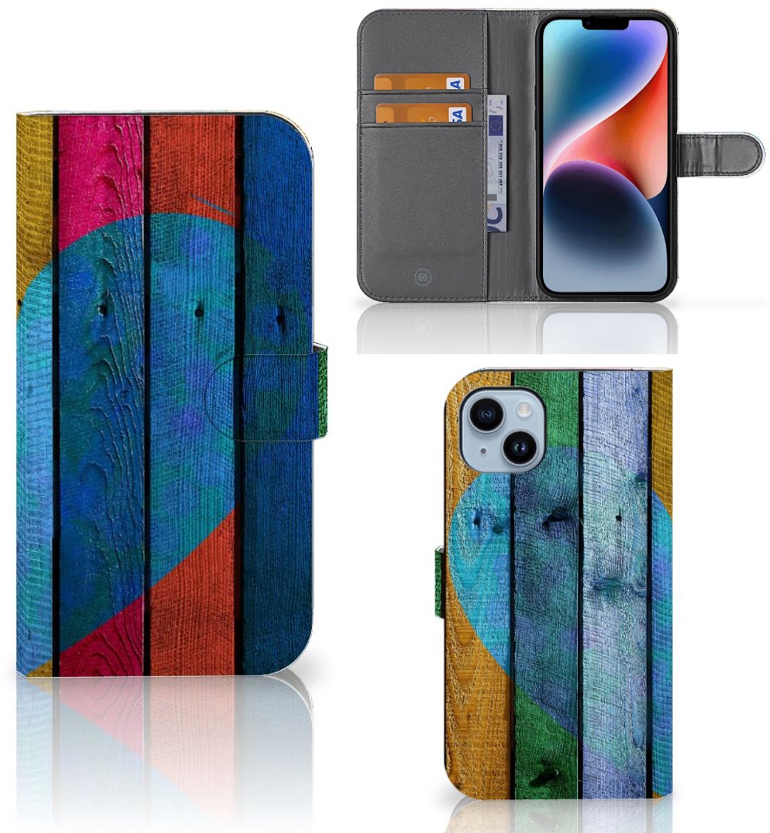 iPhone 15 Plus Book Style Case Wood Heart - Cadeau voor je Vriend