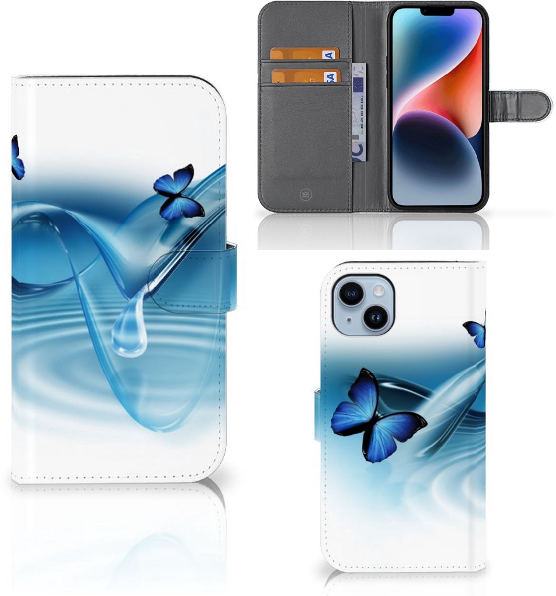 iPhone 15 Plus Telefoonhoesje met Pasjes Vlinders