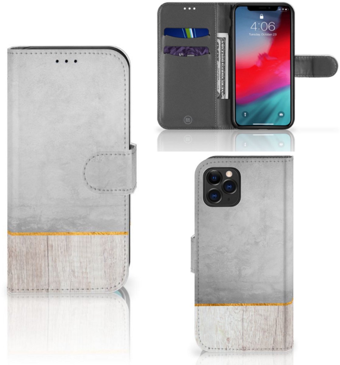 Apple iPhone 11 Pro Book Style Case Wood Concrete