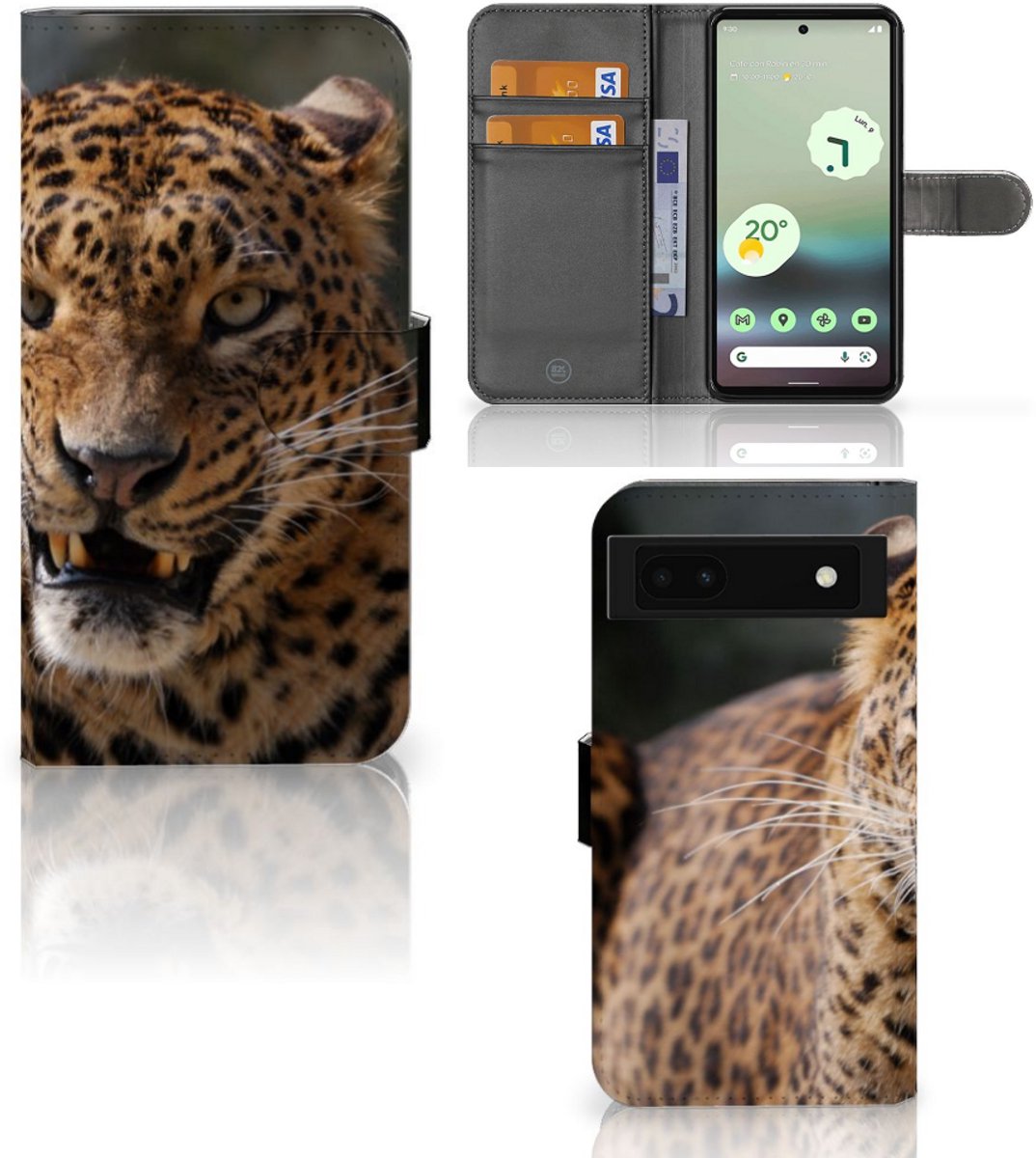 Google Pixel 6A Telefoonhoesje met Pasjes Luipaard