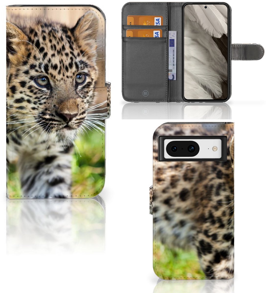 Google Pixel 8 Telefoonhoesje met Pasjes Baby Luipaard