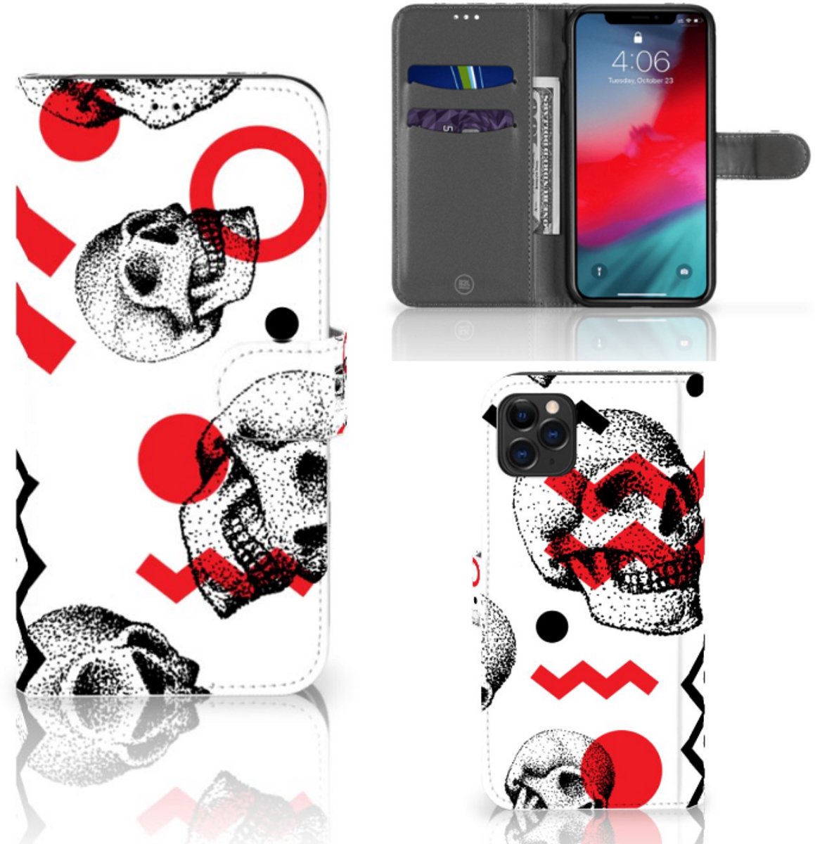 Boekhoesje voor Telefoonhoesje met Naam Apple iPhone 11 Pro Max Skull Red