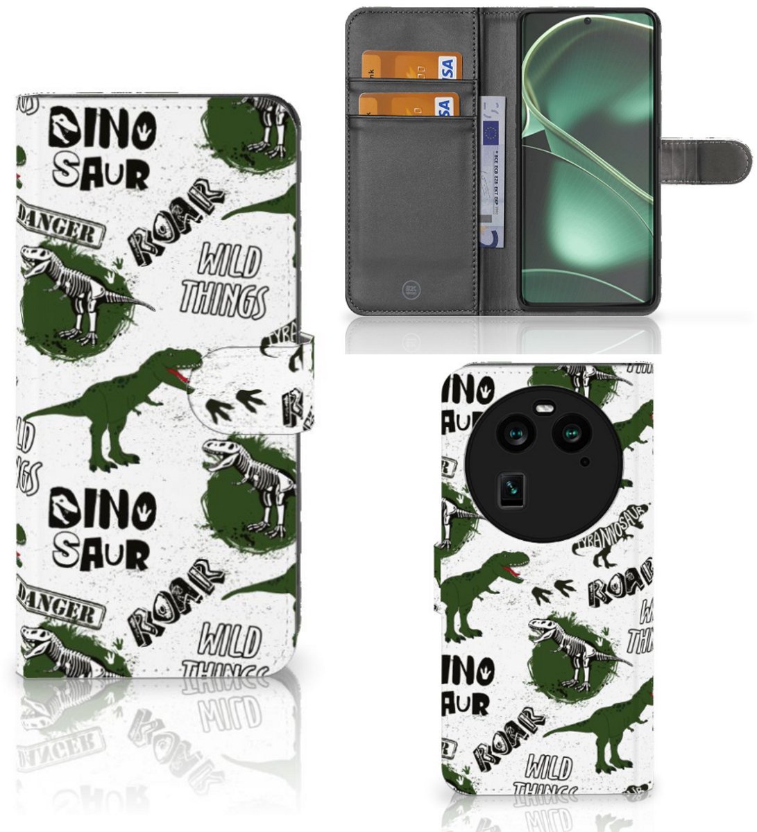 Telefoonhoesje met Pasjes voor OPPO Find X6 Dinosaurus