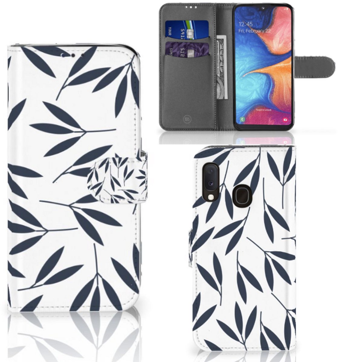 Samsung Galaxy A20e Hoesje Leaves Blue