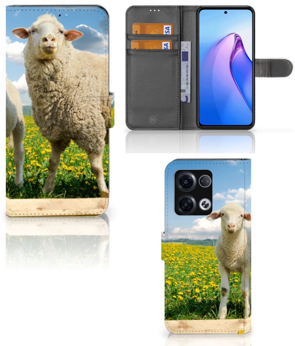 OPPO Reno8 Pro Telefoonhoesje met Pasjes Schaap en Lammetje