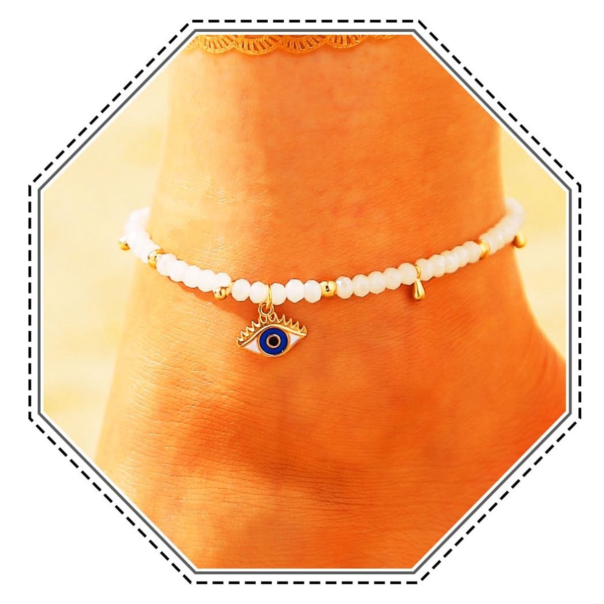 Cosensi - Boho Evil Eye Beads Anklets - Adjustable Strand - Goud Blauw - Minimalistisch Sieraad - Voor Vrouwen en Meisjes - Strandstijl